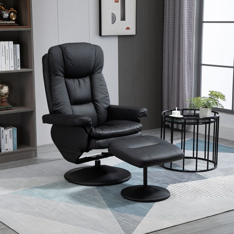 HOMCOM Recliner and Ottoman with Wrapped Base, Swivel PU Leather Reclining Chair with Footrest for Living Room, Bedroom and Office, 2 of 7