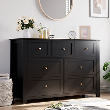 black dresser with white knobs 1Pc Contemporary 6 Drawer Black White Top Dresser Metal Knobs Modern Design  Wooden Bedroom Furniture Black White Bedroom Contemporary,Modern Wood main image 1
