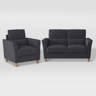 2pc Georgia Upholstered Loveseat and Accent Chair Set Dark Gray - CorLiving