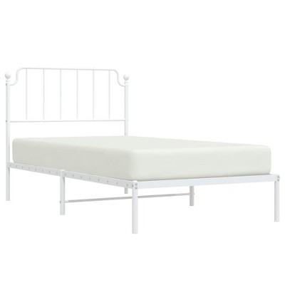 vidaXL White Metal Bed Frame with Headboard and Extra Storage Space - Robust Powder-Coated Steel Construction