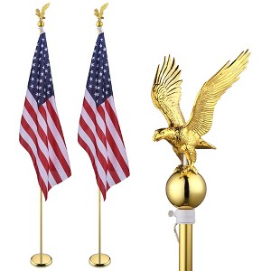 Yescom 8Ft Indoor Flag Pole Kit Eagle Topper Aluminum Gold Pole with Base 3x5Ft US Flag for Office School City Hall 2Pcs - 1 of 4