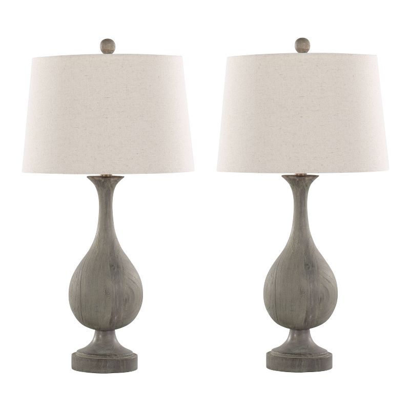 LumiSource (Set of 2) Cipolla Poly 29&#34; Farmhouse Table Lamps Dusty Wood Polyresin Antique Soft Brass and Natural Shade from Grandview Gallery, 1 of 7
