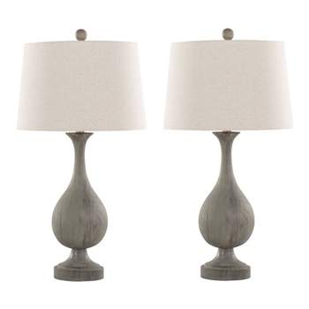 LumiSource (Set of 2) Cipolla Poly 29" Farmhouse Table Lamps Dusty Wood Polyresin Antique Soft Brass and Natural Shade from Grandview Gallery