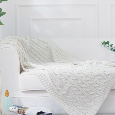 Ivory Cable Knit Acrylic Throw Blanket, 50" x 60"