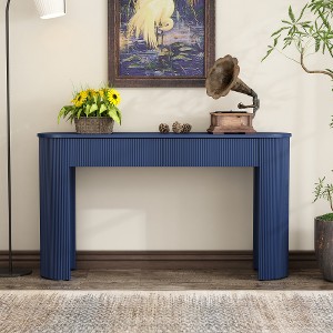 Entryway Table with Fluted Design, Modern Console Table with Storage, Oval Top and 2 Drawers for Entryway and Living Room - 1 of 4