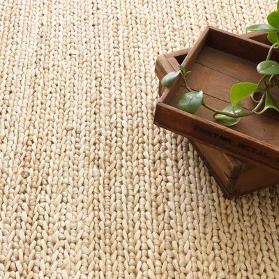 Handmade Braided Cotton Rectangular Rug in Natural Beige, 6' x 9'