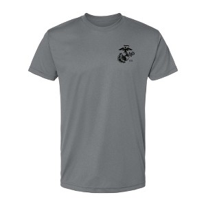 OUTSIDE THE WIRE Leatherneck for Life Grey Left Chest Eagle, Globe, and Anchor Established Performance T-Shirt- Black Logo - 1 of 3