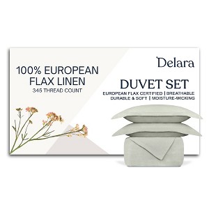 Delara 100% European Flax Linen Duvet Cover Set, Ultra Soft Smooth & Breathable with 8 Internal Ties - 1 of 4