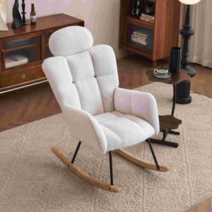 CAVINAS Teddy Fabric Glider Rocking Chair with High Backrest and Pillow,Upholstered Rocking Chair,Nursery Accent Chair for Bedroom - 1 of 4