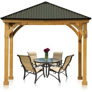 Aoodor 10 x 10 ft Wooden Frame Gazebo with Galvanized Metal Hardtop Roof, Outdoor Patio Gazebo with Charging Socket - 1 of 4