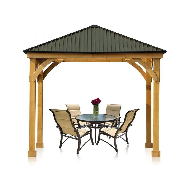 Aoodor Patio Solid Wooden Gazebo 10 x 10 ft. Hardtop Roof for Garden, 1 of 6