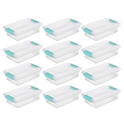 Sterilite Medium Clip Box, Stackable Small Storage Bin With Latching Lid,  Plastic Container To Organize Office, Crafts, Clear Base And Lid, 4-pack :  Target