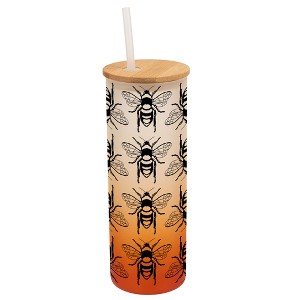 Elanze Designs Honey Queen Bumble Bee Hive Wrap-Around Design 25 Ounce Frosted Gradient Glass On-The-Go Coffee Travel Skinny Tumbler Mug Cup, Bamboo - 1 of 1