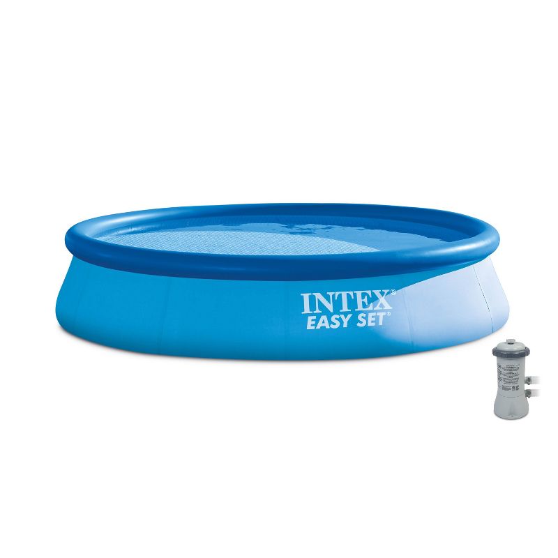 Intex 13 Ft x 32 In Easy Set Above Ground Inflatable Outdoor Swimming Pool Set with 530 GPH Krystal Clear Filter Pump & Secure Vinyl Pool Cover, Blue, 2 of 7