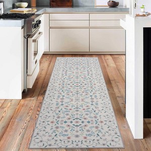 Washable Floral Area Rug, Non-Slip Low Pile Carpet for Living Room, Bedroom & Office Rug with Floral Pattern - 1 of 4