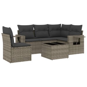 vidaXL Garden Sofa Set Grey PE rattan, powder-coated steel, tempered glass - 1 of 4