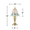 Regency Hill Country Cottage Accent Table Lamps 18" High Set of 2 Brass Touch On Off Blue Floral Glass Shade for Bedroom Living Room Nightstand Family - 4 of 4