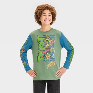 Boys' Teenage Mutant Ninja Turtles Long Sleeve Graphic T-Shirt - Blue/Green - 1 of 4