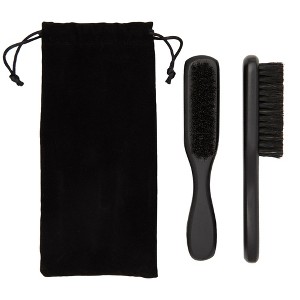 Juvale 2 Pack Boar Bristle Beard Brush for Men, Black Facial Hair Brushes with Bag - 1 of 4
