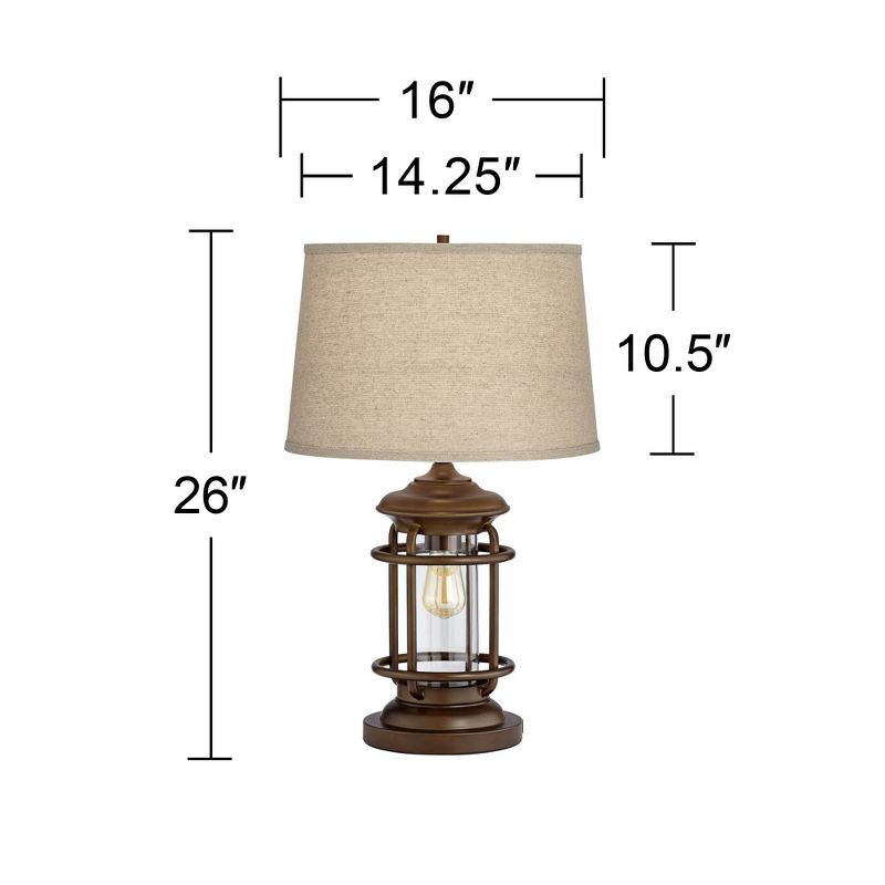 Franklin Iron Works Andreas Industrial Table Lamp 26" High Brown Metal with Nightlight LED and USB Charging Port Oatmeal Shade for Living Room Desk, 5 of 14