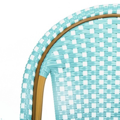 Teal and Light Brown Transitional Side Chair in Faux Bamboo and Wicker