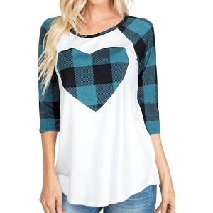 Women's Plaid Heart Raglan Tee - HEIMISH USA - 1 of 3