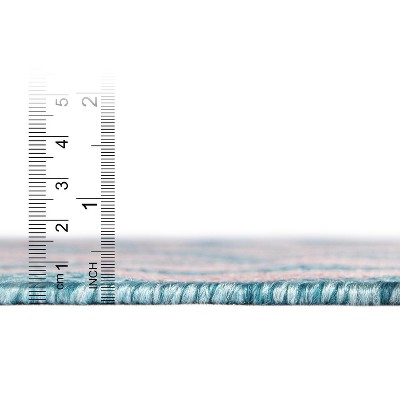 Pink and Aqua Geometric 4' x 6' Synthetic Outdoor Rug