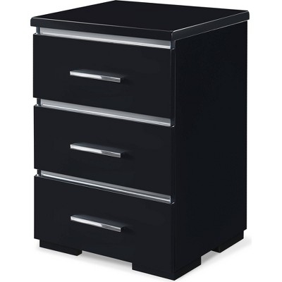 Belmont 3-Drawer Black Nightstand with Chrome Accents