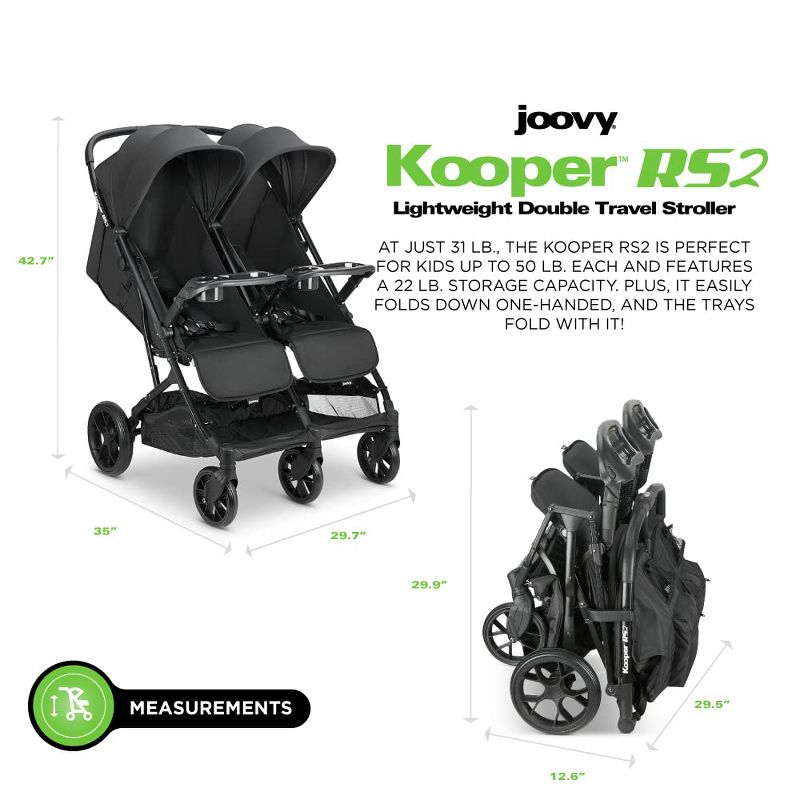 Joovy Kooper RS2 Lightweight Travel Double Stroller, 4 of 5