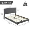 Whizmax Upholstered Platform Bed Frame with Fabric Adjustable Headboard and Strong Wooden Slats,Gray - 2 of 4