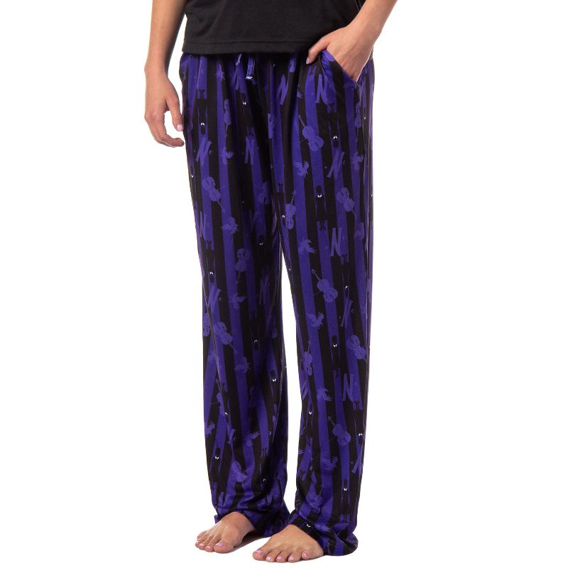 Wednesday Addams Women's Nevermore Academy Allover Print Sleep Pajama Pants Purple, 1 of 5