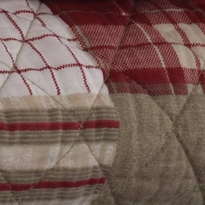 Rustic Red and Khaki Plaid Cotton Quilted Throw Blanket