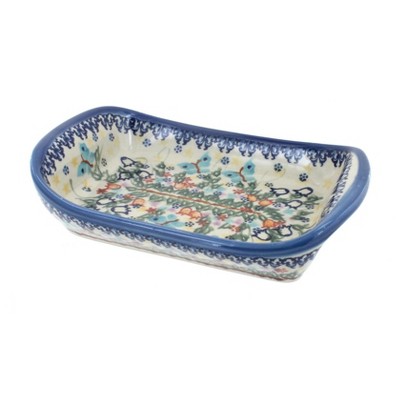 Blue Rose Polish Pottery Garden of Eden Small Rectangular Dish with Handles