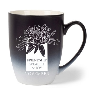 Elanze Designs Friendship Wealth And Joy Two Toned Ombre Matte Black and White 12 ounce Ceramic Stoneware Coffee Cup Mug