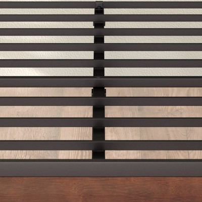 Queen Brown Bamboo and Black Metal Platform Bed Frame with Slatted Headboard