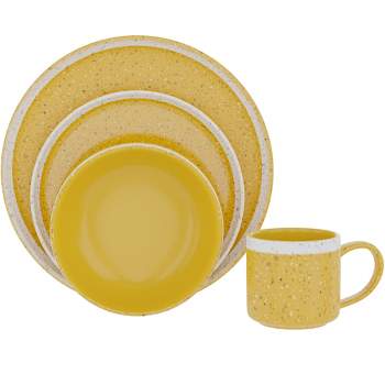American Atelier 4-Piece Speckled Dinnerware Set, Dinner Plate, Side Plate, Bowl, and Mug, Place Setting for 1, Microwave and Dishwasher Safe