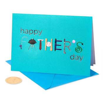 Father's Day Greeting Card Icons on Text Teal Green/Blue - PAPYRUS
