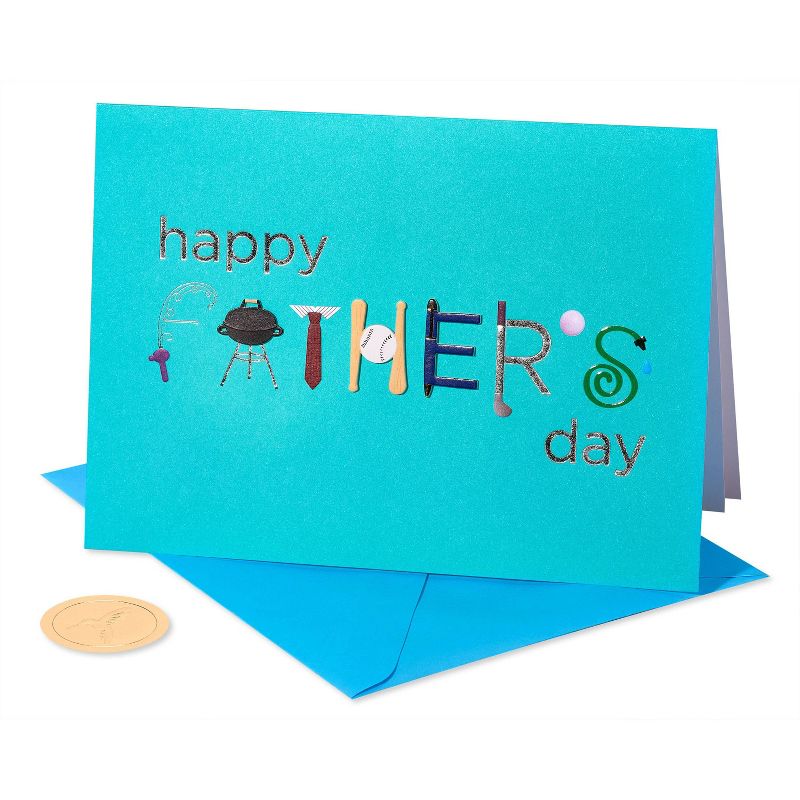 Father&#39;s Day Greeting Card Icons on Text Teal Green/Blue - PAPYRUS, 1 of 7