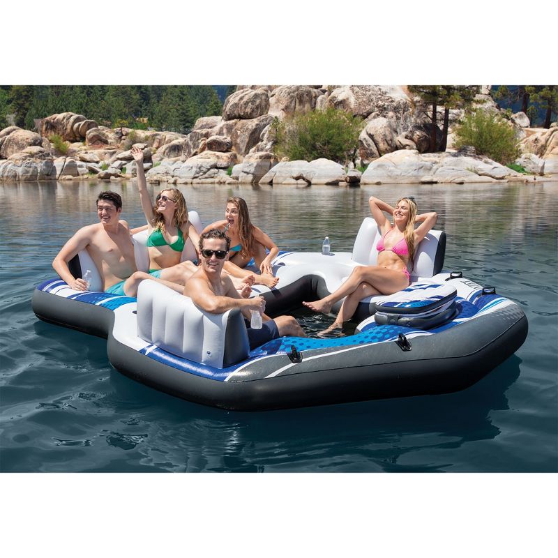 Intex Blue Tropic Inflatable Lake or Swimming Pool Island Water Floating Lounger Raft with Backrests, Built-In Cooler, and 4 Cupholders, 6 of 10