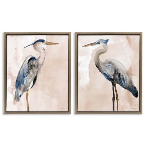Stupell Industries Beautiful Heron Birds Standing Watercolor 2pc Floating Frame Art Set - 1 of 4