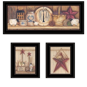 "Country Shelf & Stars" 3-Piece Vignette by Mary Ann June, Ready to Hang Framed Print, Black Frame - 1 of 4