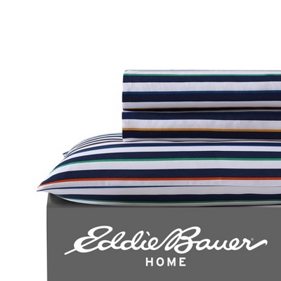Blue Striped Polyester Microfiber Queen Sheet Set