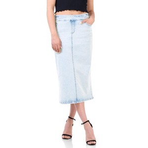 Rekkuna Women's Pull-On Soft and Stretchy Denim Midi Skirt with Pockets – Casual and Dressy Style - 1 of 3