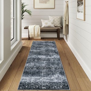 Rugs for Living Room Vintage Floral Print Distressed Area Rug Low Pile  Non-Slip Throw Rugs for Bedroom, Home Office - 1 of 4