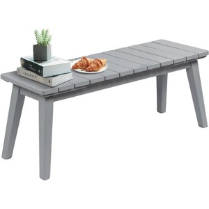 VINGLI Outdoor Wooden Bench, 45” 2-Person Backless Dining Bench, Weatherproof Outdoor Patio Bench for Porch Entryway Garden (1, Gray) - 1 of 4