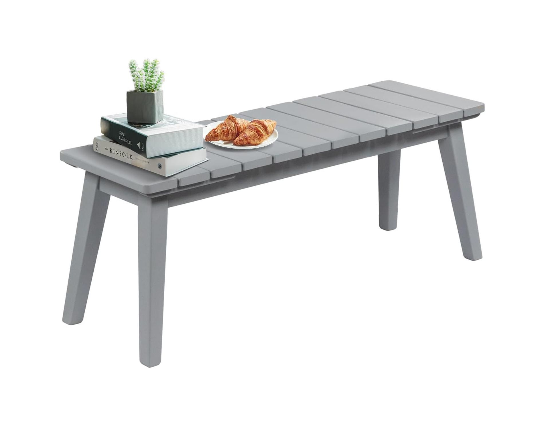 VINGLI Outdoor Wooden Bench, 45” 2-Person Backless Dining Bench, Weatherproof Outdoor Patio Bench for Porch Entryway Garden (1, Gray)