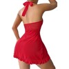 Clotth Women's Ruffle Sheer Mesh Lingerie - Dress with Thong 2 Piece, Halter Open Front Mesh Lace Babydoll Lingerie, Red - 2 of 4
