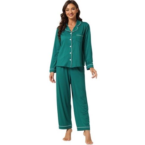 cheibear Womens Nightwear with Pants Lounge Satin Sleepwear Soft Button  Down Pajama Set