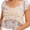 Women's Floral Print Ruffle Lace Trimmed Sweetheart Neck Top - BluIvy - 3 of 4