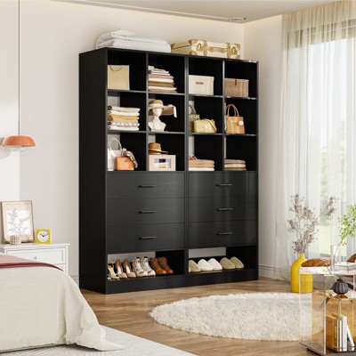 Aheaplus Closet Organizer with 3 Drawers,  Freestanding Wardrobe System with Shoe Shelf